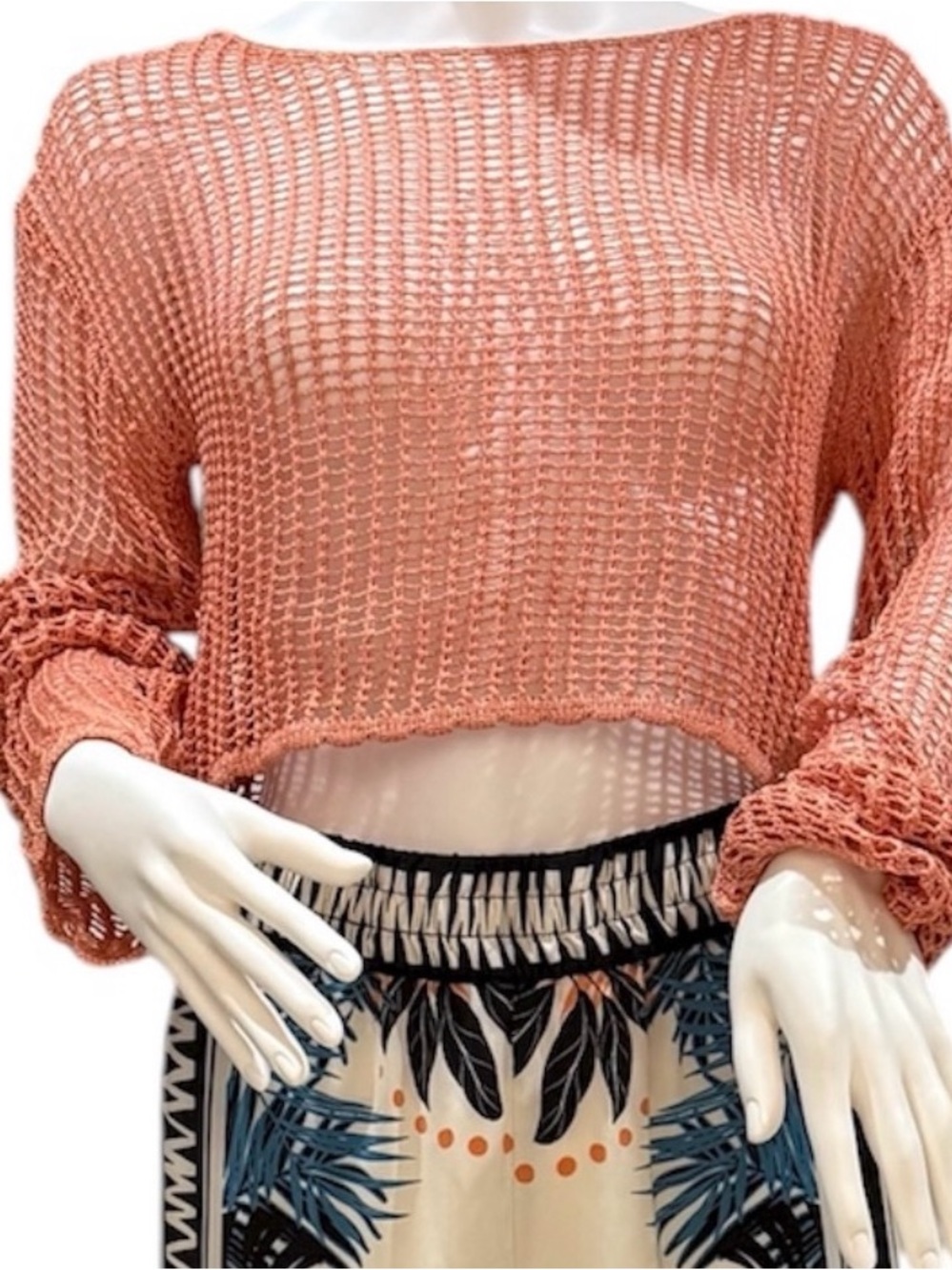 Emory Park Terra Cotta Shimmer Open-Knit Cropped Sweater S